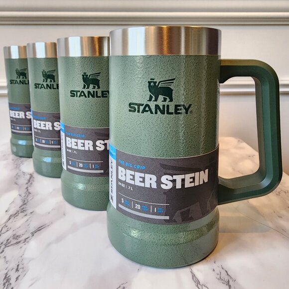 NIB SET OF FOUR Stanley Adventure Big Grip Beer Stein Hammertone Green 24 oz - Picture 1 of 9